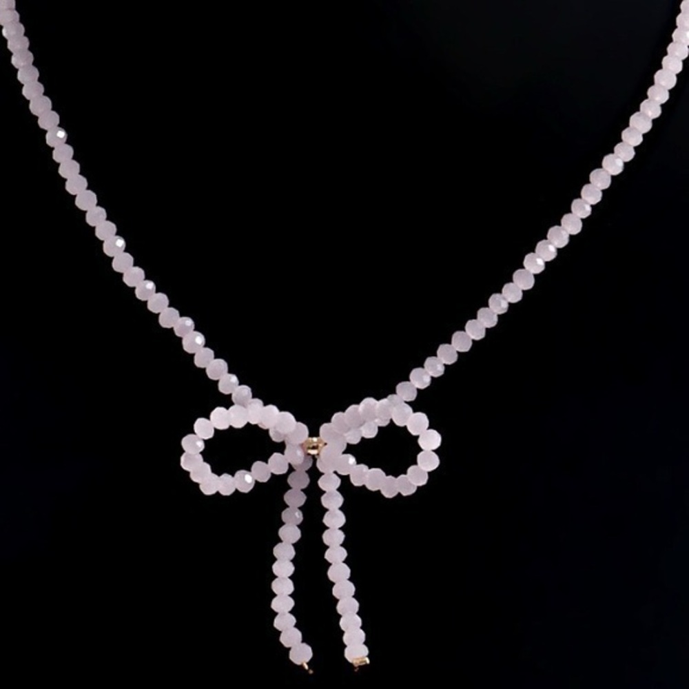 Pink Ballet Princess Beaded Choker Coquette Classy Bow Necklace